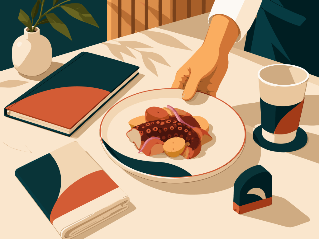 Una escena gastronómica que representa identidad y reconocimiento de marca en un negocio de comida.