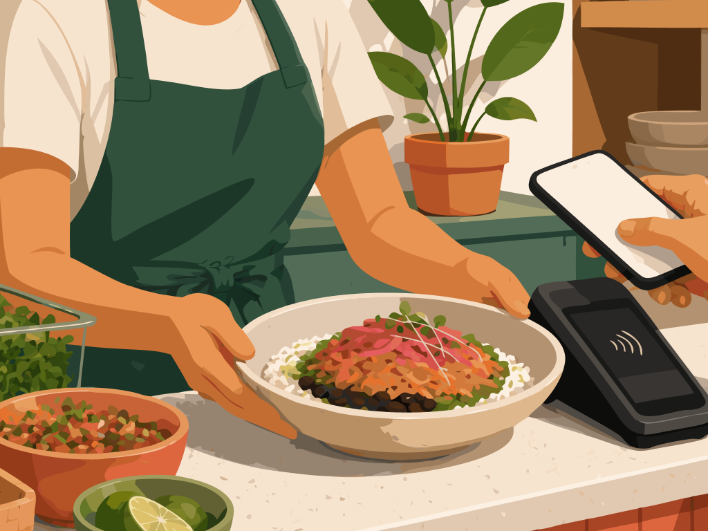 Platos y elementos del negocio representados como partes conectadas de su rentabilidad.